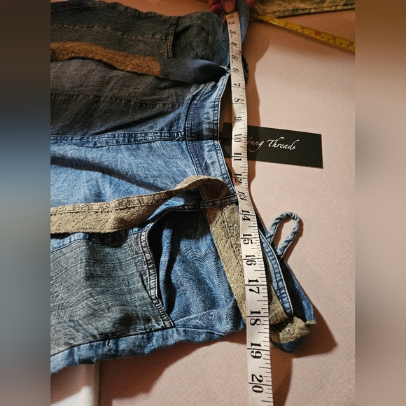 Boho Cotton Pattern Color Block Flair Pants w/Lace. INSEAM ALMOST 15 IN. IL - Picture 11 of 13